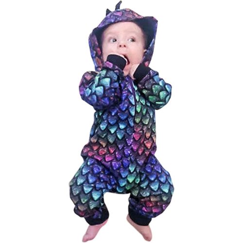 Yuemengxuan Newborn Infant Baby Boys Girls Cartoon Dragon Dinosaur Hooded Romper Jumpsuit Pajamas Outfits