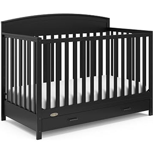 Graco Benton 5-in-1 Convertible Crib with Drawer (Black) - Converts from Baby Crib to Toddler Bed, Daybed and Full-Size Bed, Fits Standard Full-Size Crib Mattress, Adjustable Mattress Support Base