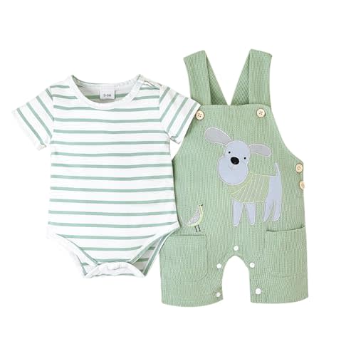 Baby Boy Clothes Infant Summer Outfits Short Sleeve Striped Romper Cute Cartoon Dog Overall Pants Set 2pcs 0-18 Months