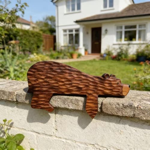 Woodland Nursery Door Frame, Wooden Forest Boho Wall Art, Handcrafted Bear Figurine,Corner Accent Home Decoration