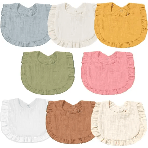 Muslin Baby Bibs - Soft 100% Cotton Drool Bandana Bibs for Baby Girls, 8 Solid Colors Set