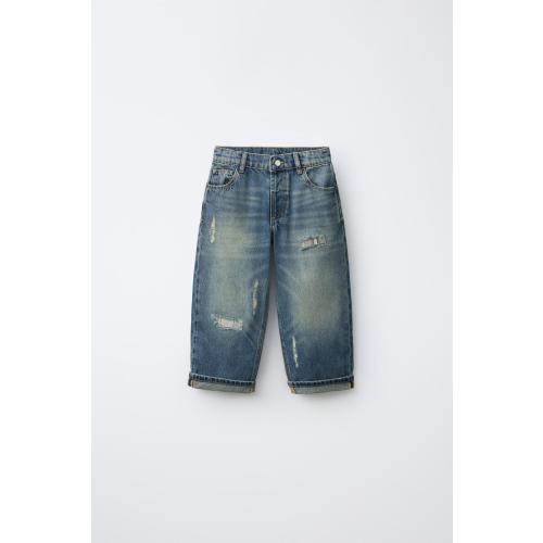 DISTRESSED WIDE-LEG JEANS - Mid-blue | ZARA United States