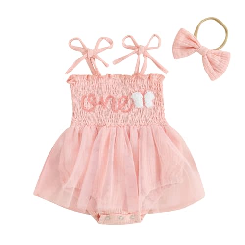 pengnight Baby Girl 1st Birthday Outfit One Butterfly Embroidery Lace Tulle Sleeveless Romper Cute Newborn Summer Jumpsuit
