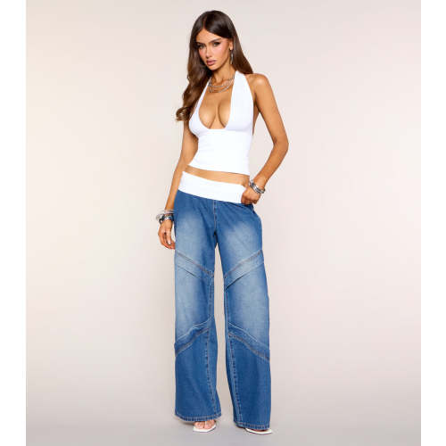 Contrast Code Knit Waist Wide-Leg Jeans | Windsor