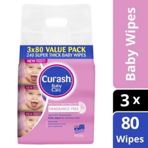 Curash Fragrance Free Sensitive Skin Baby Wipes | 240 Pack
