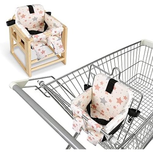 Portable Baby Shopping Cart Seat, High Chair Cover for Outdoor, One-Hand Installation Cart Seat Cover, Comfortable and Supportive Foam-Padded, Grocery Cart Baby Seat – Stars