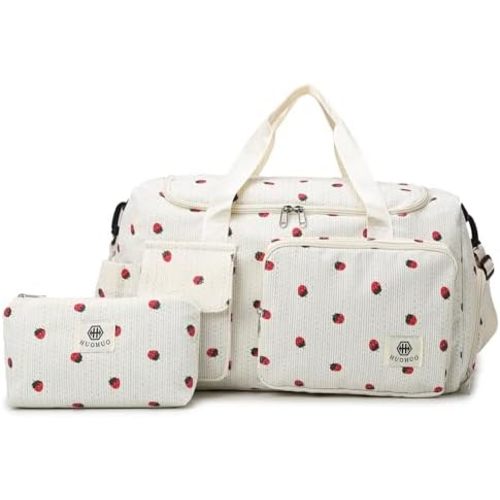 Eslcorri Cute Gym & Travel Duffel Bag with Pouch/Shoe & Wet Pocket, Beige