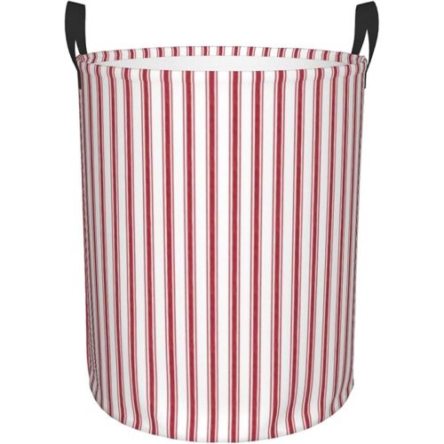 Large Laundry Basket, Red White Stripe Laundry Hamper Bag 19.6" Collapsible Washing Bin With Handles for College Dorm, Family Essentials Storage