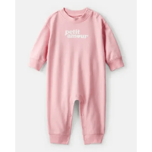 Baby Girl Petit Amour' Cotton Long-Sleeve Jumpsuit - Pink | Carter's