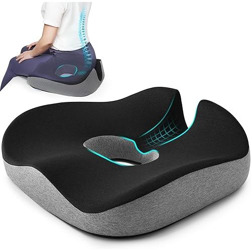 Concave U Surface Donut Pillow for Tailbone Pain Cradle Tailbone Reducing Pressure on Pelvis- Hemorrhoid Pillow for Office, Car, Home Seat- Black/Gray