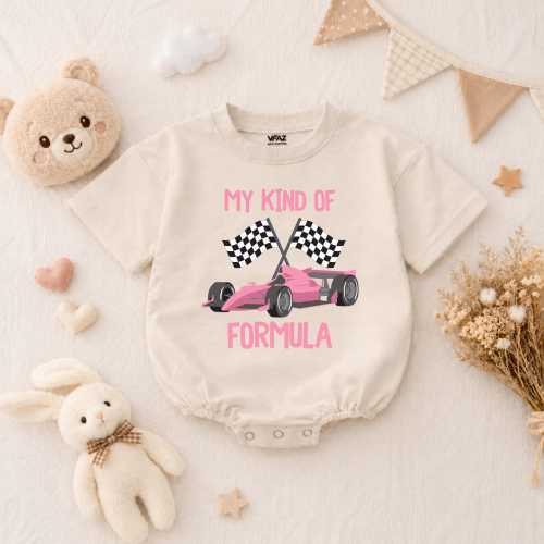 My Kind Of Formula Baby Girls Romper, Checkered Flags Car Racing Girly Newborn Clothes, Pink Race Car Infant Outfit, Baby Shower Gift