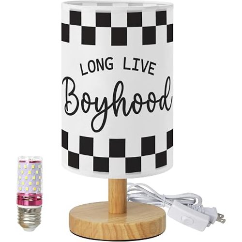 Checkered Table Lamp for Boys 3 Color Dimmable Bedside Reading Night Light
