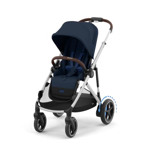 Cybex e-Gazelle S Electronic Assist Stroller – Gazelle S Single-to-Double Electric Stroller, Smart Assist, Rocking Mode, 20+ Configurations & Compact Fold, Silver Frame with Ocean Blue Seat