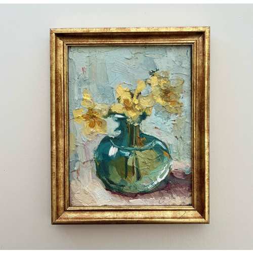 Daffodil Painting Floral Original Art Narcissus Flowers Impasto Semi Abstract Painting Expressionist Contemporary Artwork by DiyaSanat