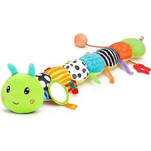 Baby Sensory Toy 0-6 Month Music Animal Stuffed Plush Caterpillar Toy for Infant 0-3-6-12 Month Old Tummy Time with Baby Mirror Crinkle Rattle Carseat Toys for Newborn Boys Girl Shower Gifts