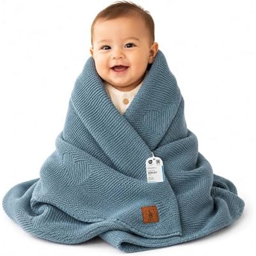 Soft Knit Baby Blanket, 30x40 in, Smoke Blue