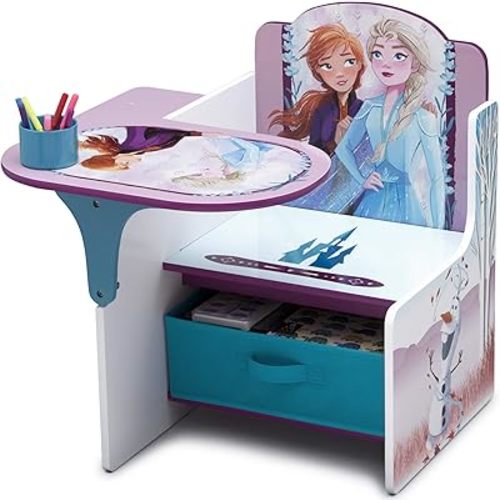 Delta Children Chair Desk with Storage Bin, Disney Frozen II Cup Holders|Arm Rest, Engineered Wood