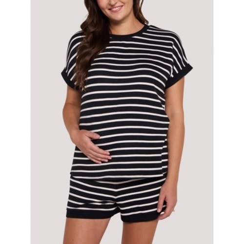 Women's Cap Sleeve Relaxed Fit Maternity Top - Black & White Stripe - Size: X Large - Motherhood Maternity