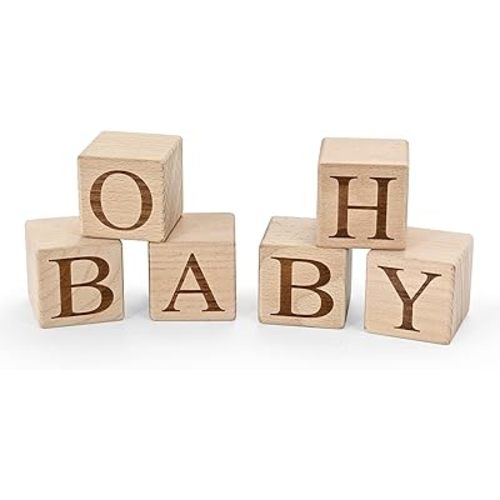 “OH BABY” Wooden Letter Blocks — Small 2″ Cubes (5 cm, Set of 6) — Table Décor & Photo Props for Baby Shower/Gender Reveal — Not a Large Sign