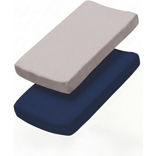 Changing Pad Cover - Pack of 2 Soft Unisex Diaper Change Microfiber Table Sheets - Fits 32"x16" Contoured Pad - Changing Pad Cover for Baby Boys & Girls - Snug, Machine Washable - Oeko-Tex, Grey/Navy