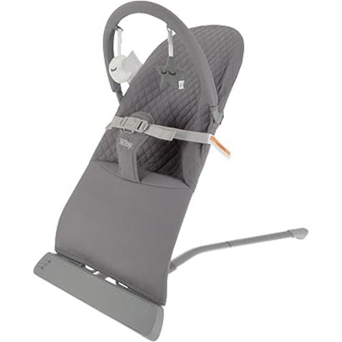 Nuby Baby Bouncer Seat - Portable Infant Bouncer with Music, Fun Sounds, and Soothing Vibrations - 0-6 Months - Gray - Baby Holiday Gift