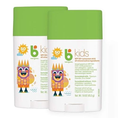 Babyganics SPF 50 Travel Size Kids Sunscreen Stick UVA UVB Protection | Water & Sweat Resistant |1.6oz (Pack of 2)