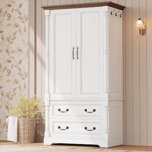 LIKIMIO Armoire Wardrobe Closet 70" with 2 Drawers for Bedroom, White