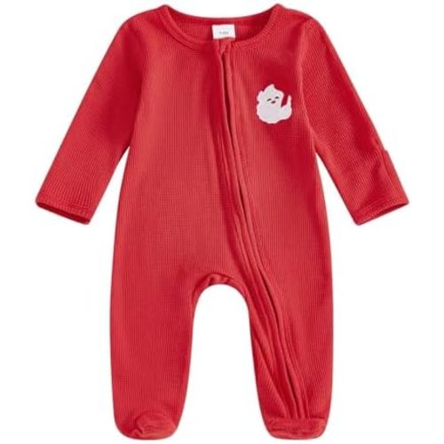 My First Christmas Baby Boy Outfit Newborn Waffle Santa Jumpsuit Footie Romper Infant Zipper Onesie Fall Clothes