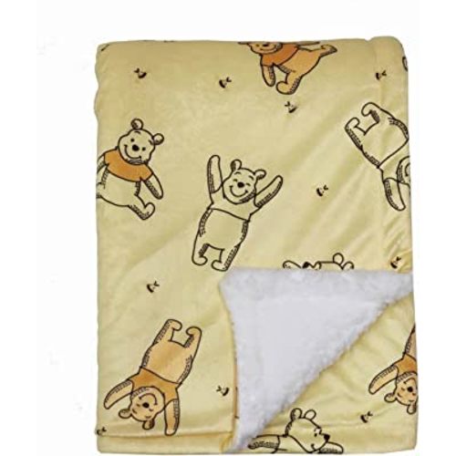 Disney Cudlie Baby Winnie The Pooh MNK/Sherpa Blanket with Happy Days with Bees Print