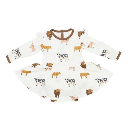 Long Sleeve Twirl Bodysuit Dress in Moo