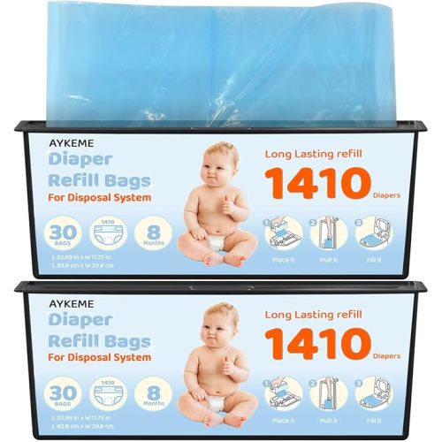 Diaper Pail Refills Bags Compatible with Genie Easy Roll Signature & Platinum Diaper Pails | 7-Layer OdorLock Technology | Up to 10 Months Use,2 Pack(60 Bags)