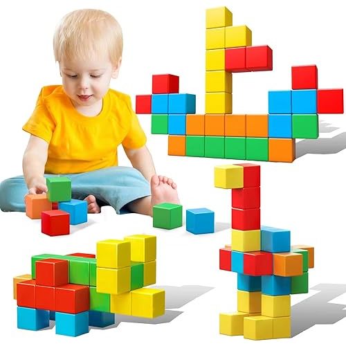 Magnetic Blocks, 1.41 inch Large Magnetic Building Blocks for Toddlers 3 4 5 6 7 8 Years Old Boys Girls Magnet Cubes for Kids 1-3 Montessori Toys STEM Preschool Educational Building Cube 30 Pcs