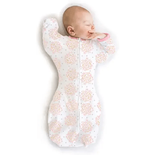 SwaddleDesigns Transitional Swaddle Sack, Arms Up Half-Length Sleeves & Mitten Cuffs, Swaddle for Newborn Transition to Baby Sleep Sack Wearable Blanket, 0-3 month, 6-14 lb, Heavenly Floral Pink