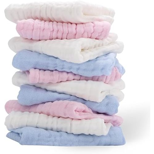 10 Pack Muslin Burp Cloths - 17"x9" 6-Layer 100% Cotton - Ultra Soft & Super Absorbent for Baby Spit Up & Drool - Gentle Burping Cloths for Newborn Boys & Girls, Essential Baby Items