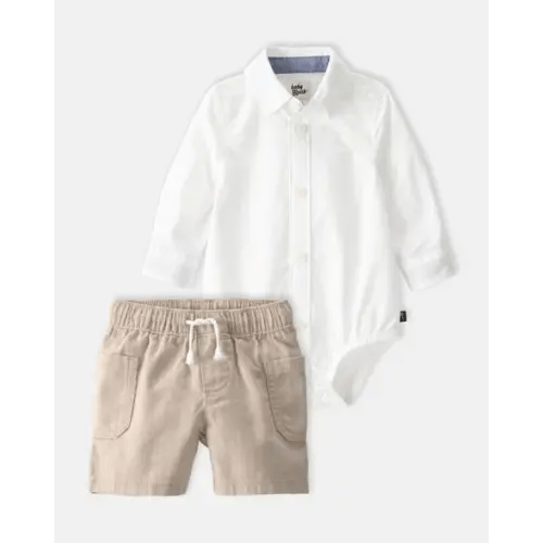 Baby Boy 2-Piece Button-Down Bodysuit & Short Set - White/Brown - OshKosh B'gosh | Carter's