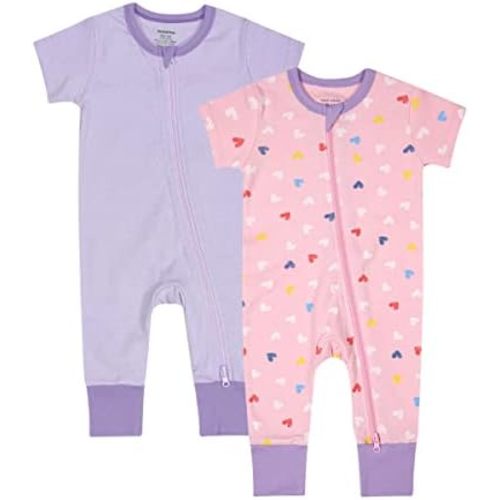 Teach Leanbh Baby Boys Girls 2 Pack 2 Way Zipper Footless Pajamas Cotton Short Sleeve Printing Romper Sleep and Play