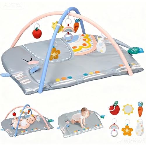 BEINGMATE Care Baby Play Gym Tummy Time Mat, Oversize Elephant Activity Mat with 6 Detachable Toys, Promote Motor Skills & Sensory Development Mat, Newborn Infant Baby Essentials Gift