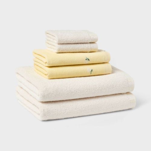 6pc Everyday Floral Dorm Towel Set Ivory/Yellow - Room Essentials™