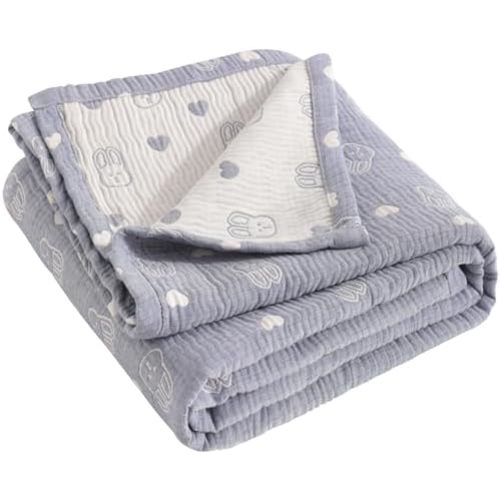 NTBAY 3 Layer Muslin Toddler Blanket, 30 x 40, Blue Rabbit
