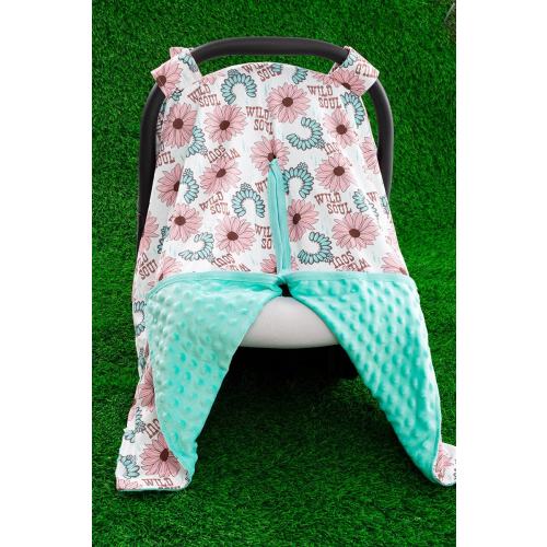 Floral, Concho, Horse Shoe, Wild Soul, Pink, Turquoise, Western, Rodeo, Minky Baby Girl Car Seat Cover