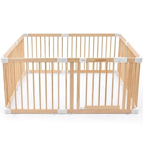 HARPPA Baby Gate Playpen Wooden Playpen for Babies and Toddlers Large Play Yards Baby Fence Play Area 57 x 57 x 24 inch