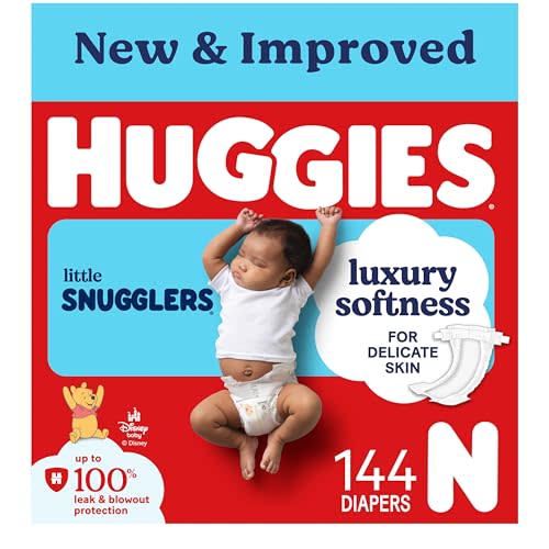 Huggies Size Newborn Diapers, Little Snugglers Baby Diapers, Size Newborn (up to 10 lbs), 144 Count, Packaging May Vary