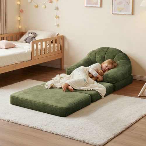 Yaheetech 2-in-1 Folding Sofa Bed, Plush Convertible Bean Bag Chair to Floor Sleeper for Living Room & Bedroom, Green