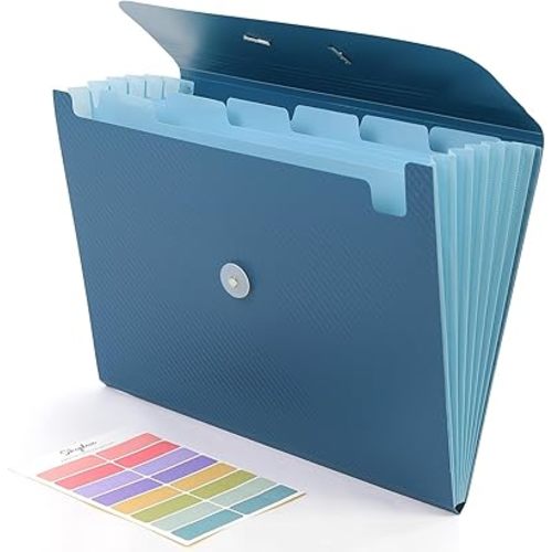 SKYDUE Accordion File Organizer, Expanding File Folder with 7 Pockets, Portable Receipt Paper Documents Organizer, Letter Size Filing Folder School Office Supplies, Dark Blue