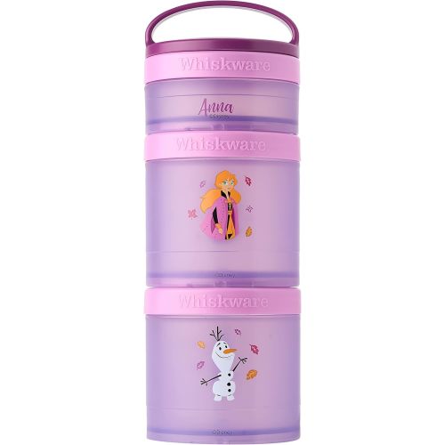 Whiskware Disney Princess Frozen, Stackable Snack Containers for Kids, Durable Food Storage Containers for Daycare, Car, and Airplane Travel, Dishwasher Safe, Anna and Olaf