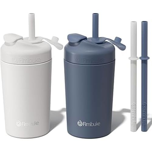 Toddler Cups, 10 OZ Spill Proof Insulated Tumbler with Screw-On Lid & Silicone Straw with Stopper, Stainless Steel Sippy Cup