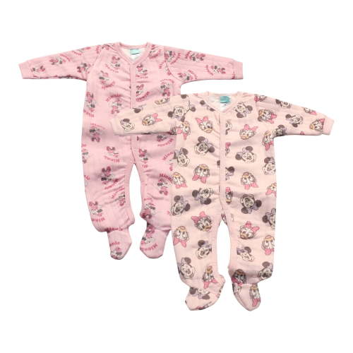 Disney Clothes Baby Girls 2-Pack Quilted Footie Coveralls - Minnie Mouse, Princess Cinderella and Tiana Bodysuits (0/3M-6/9M)