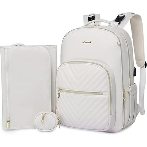 LOVEVOOK Leather Diaper Bag Backpack, Quilted Baby Bag with Changing Pad & Pacifier Holder, Waterproof Travel Diaper Bags for Baby Boys Girls, Stylish and Large Capacity, Beige
