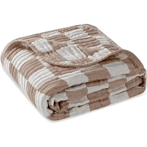 Ultra Soft Muslin Baby Blanket,A Versatile Swaddle and Bed Blanket for Babies, Toddlers, Boys, and Girls (1 Coffee Checkered 1 Pack).