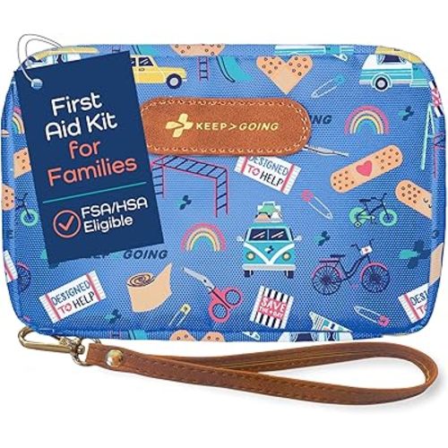 KeepGoing Travel First Aid Kit for Kids – 130 Pc. for Car, Home, Purse, Diaper Bag & Backpack with Latex-Free Bandages - Mini First Aid Kit Travel Size TSA-Approved